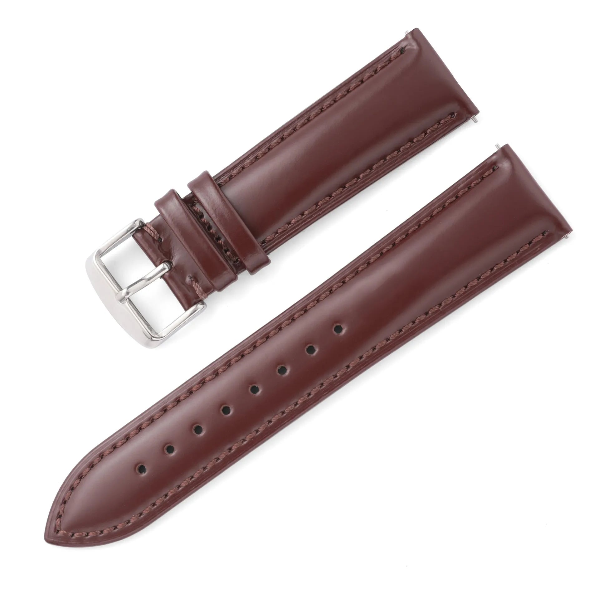 Quick release leather watch strap in bright cowhide showing colour options and width measurements