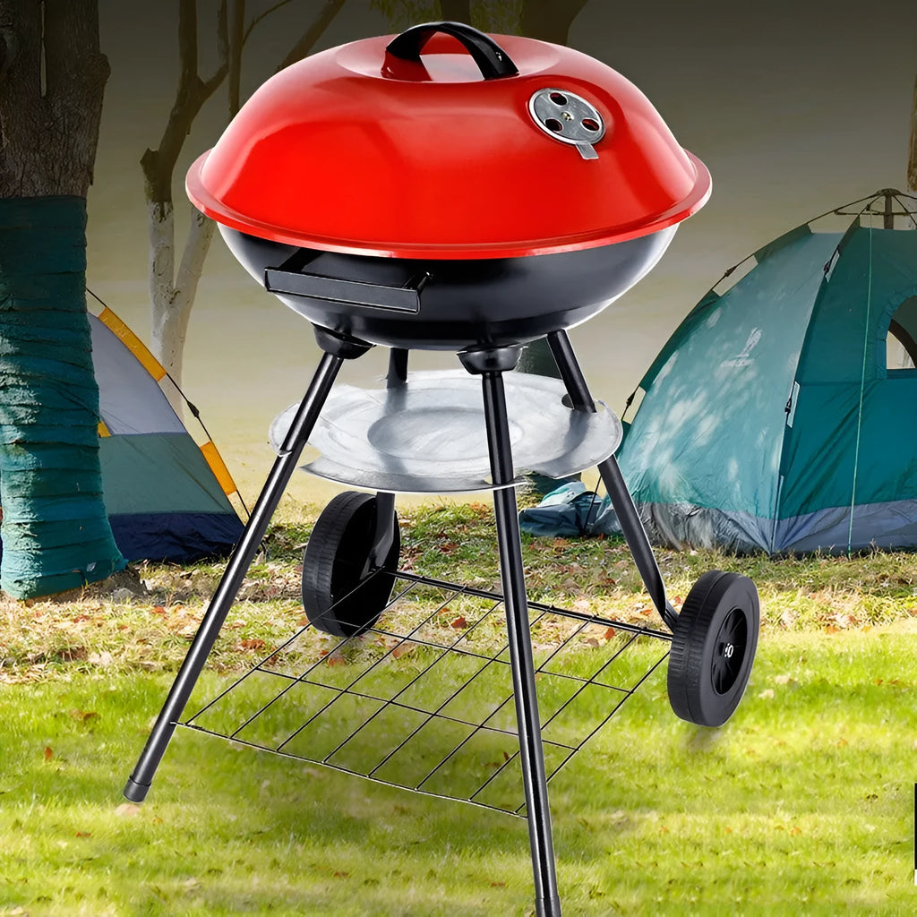 Portable iron barbecue oven with 14-inch cooking surface for outdoor use