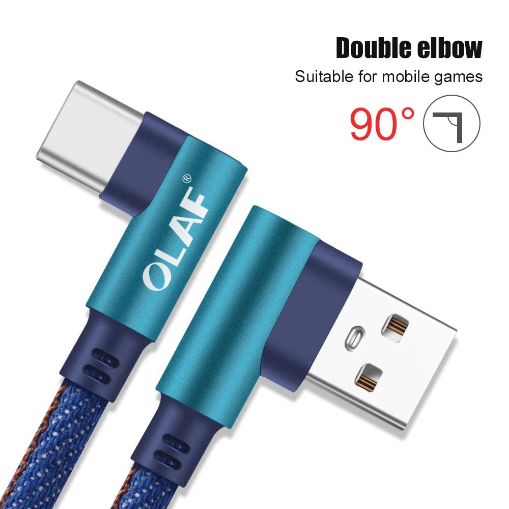 Denim braided fast charging USB cable with aluminium alloy connectors in black blue and red