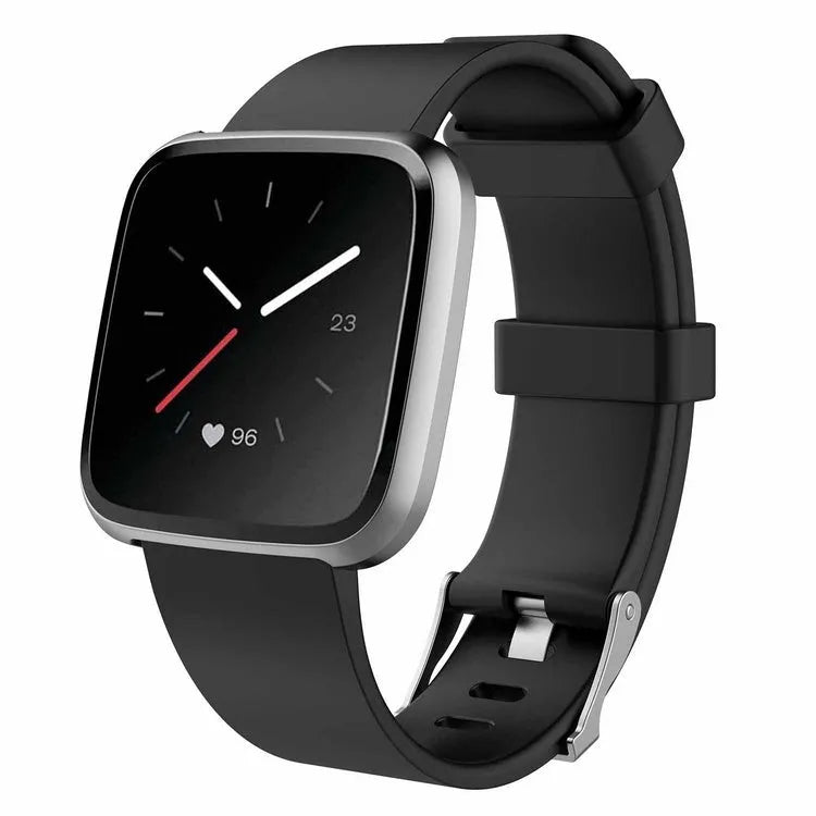 Fitbit Versa Lite TPE replacement watch strap showing colour options and sizing measurements