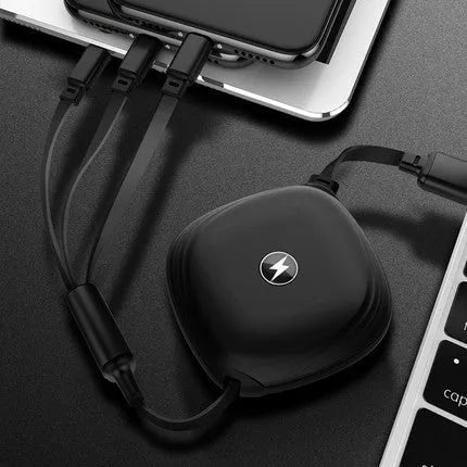 Telescopic charging cable extended to 120cm with 3-in-1 connectors in choice of colours