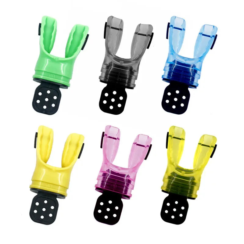 Edible silicone diving mouthpiece in multiple colour options showing 110mm length