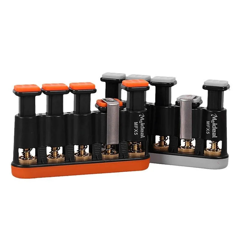 Grey and orange non-slip silicone finger trainer for guzheng, piano, and guitar practice.