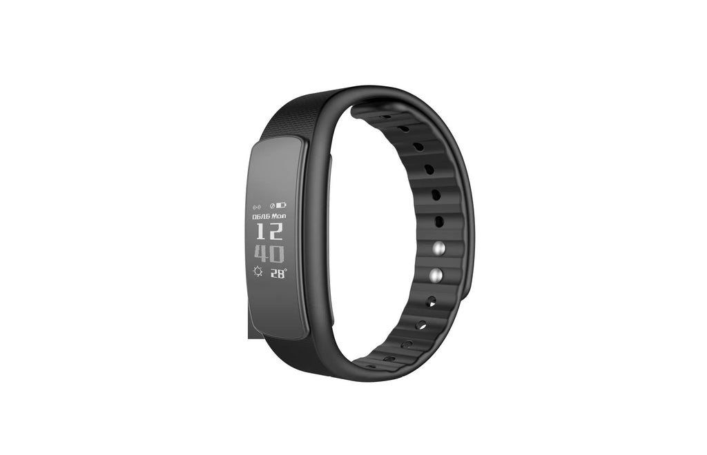 I6 smart sports bracelet with black TPU strap and 0.96-inch touch screen displaying fitness data.