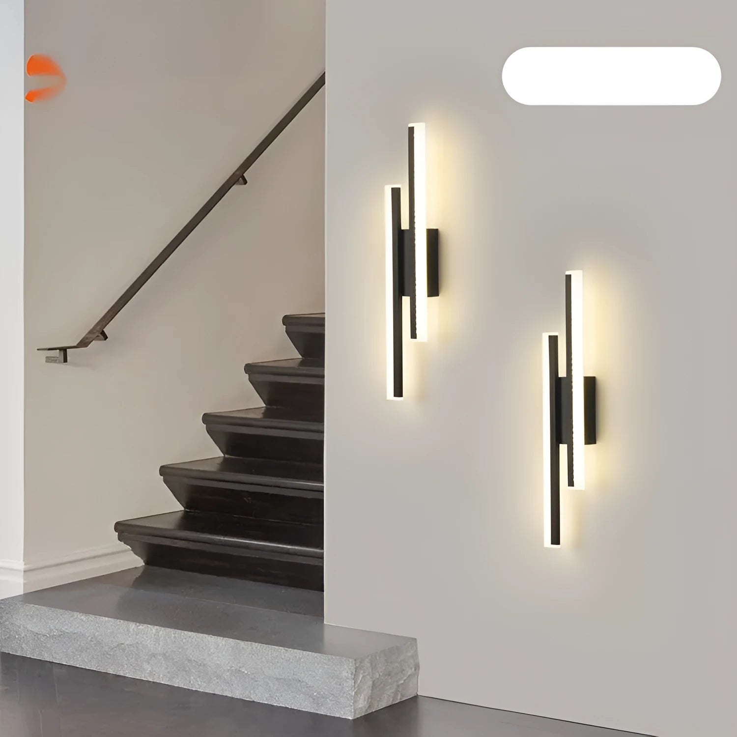 Gold finish double line wall lamp with LED lighting for stairwells and aisles