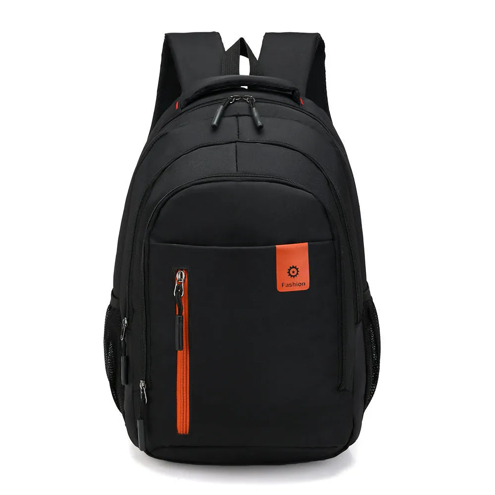 Teenage backpack in Oxford fabric showing side zipper pockets and breathable shoulder straps