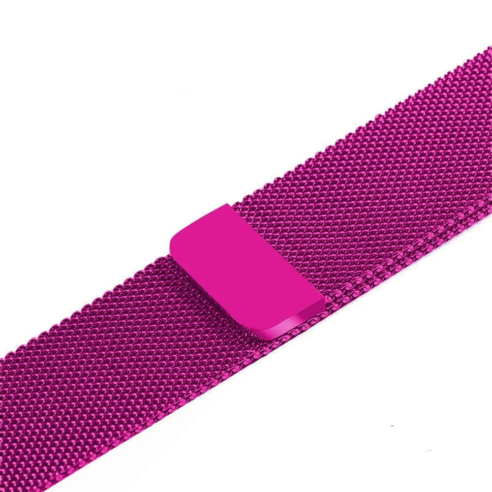 Stainless steel watch replacement strap in silver on a grey background showing adjustable links and buckle.