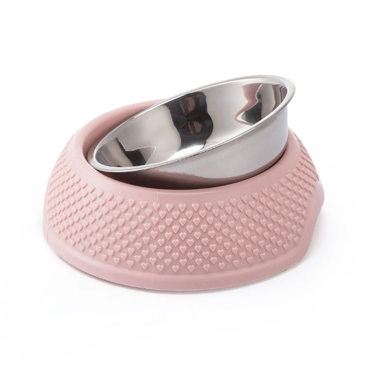 Blue stainless steel pet bowl with a weighted non-slip base for cats and dogs.