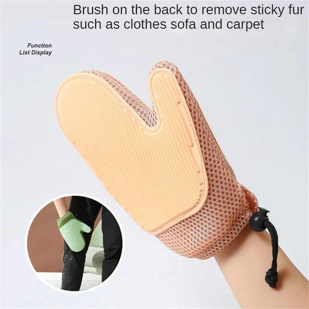 Pet hair removal glove for cat and dog grooming with fabric cleaning function