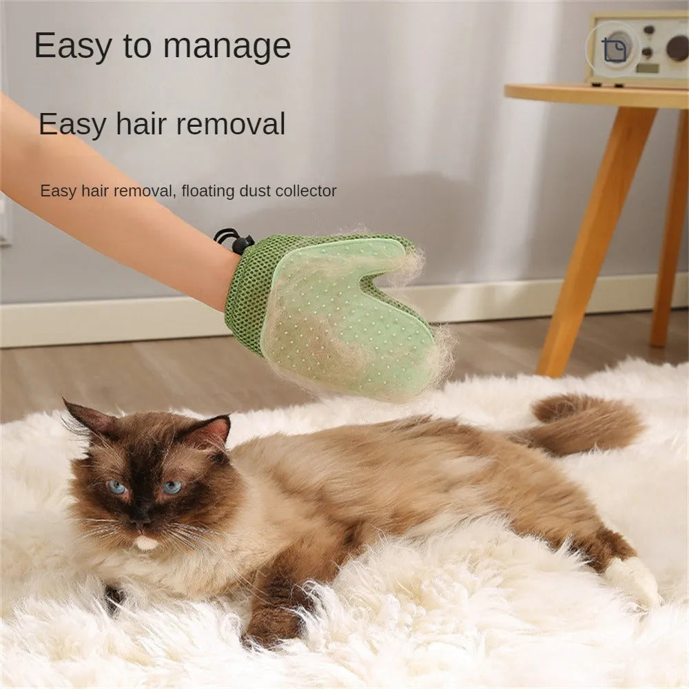 Pet hair removal glove for cat and dog grooming with fabric cleaning function