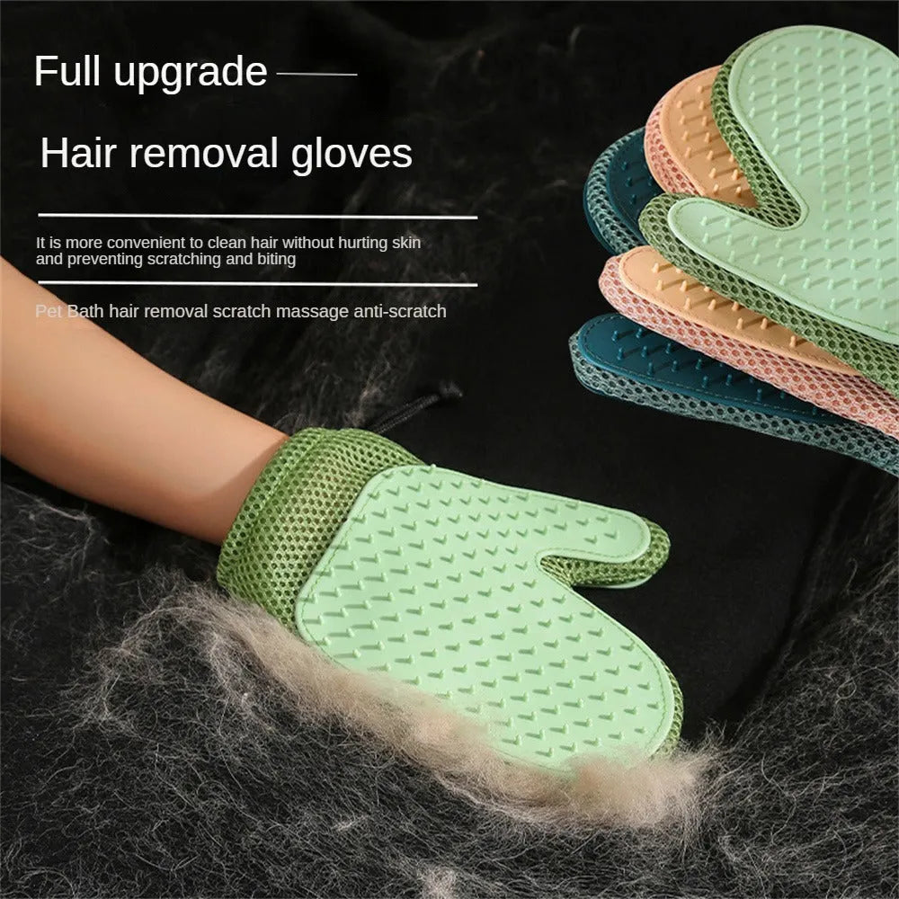 Pet hair removal glove for cat and dog grooming with fabric cleaning function