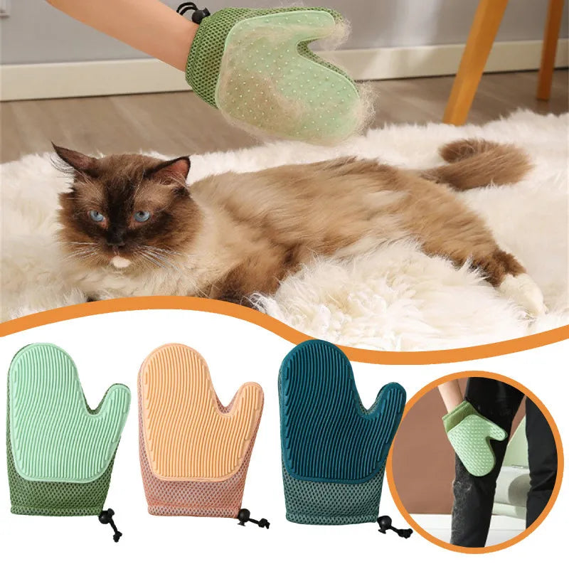 Pet hair removal glove for cat and dog grooming with fabric cleaning function