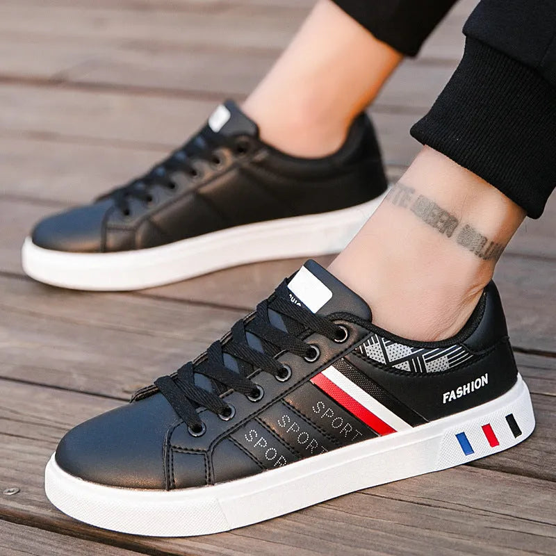Black, grey, and white sports shoes showing size options from 39 to 44 with a foot length measurement guide.