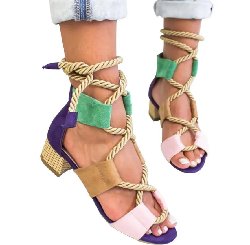 Women's beige suede sandals with front strap, fish mouth toe, and a colour-matching middle heel
