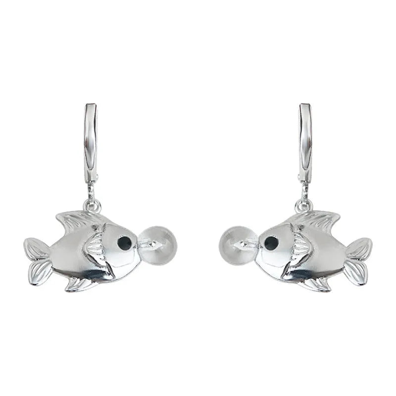 A pair of copper bubble fish earrings with goldfish elements and an electroplated finish.