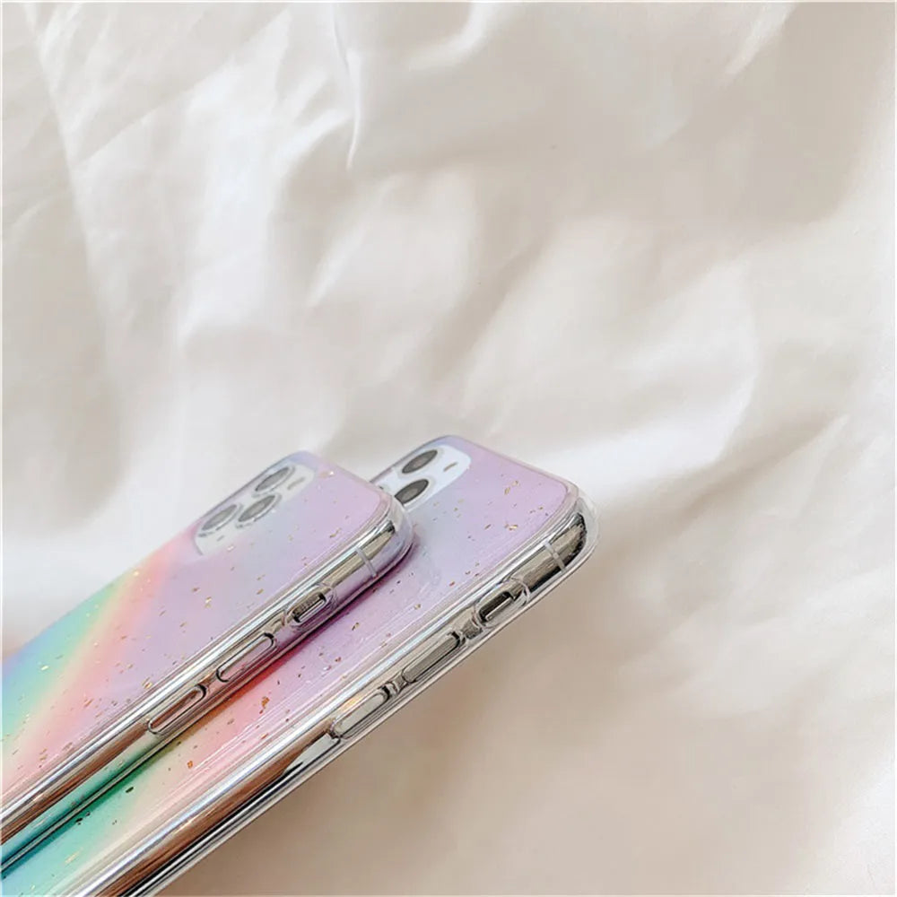 Rainbow gradient stripe phone case for iPhone with Japanese Korean style design