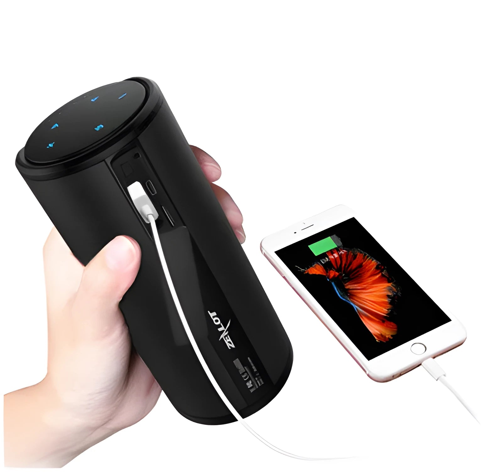 Black, blue, or red Bluetooth wireless speaker with call control buttons and compact rectangular design.