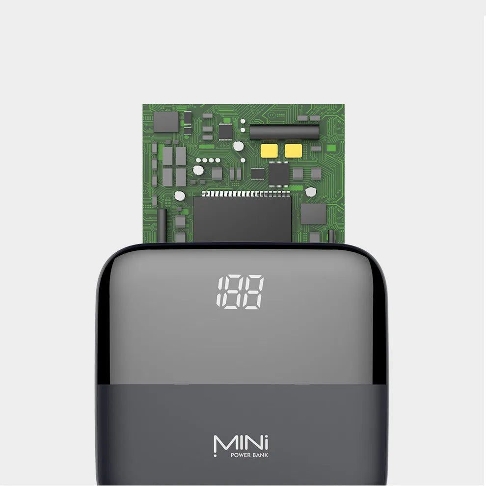 10000mAh portable power bank with digital display showing battery percentage and dual USB ports