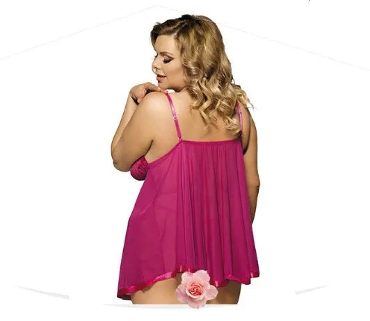 Women's purple mesh sleepdress with lace detailing in sling dress style on hanger