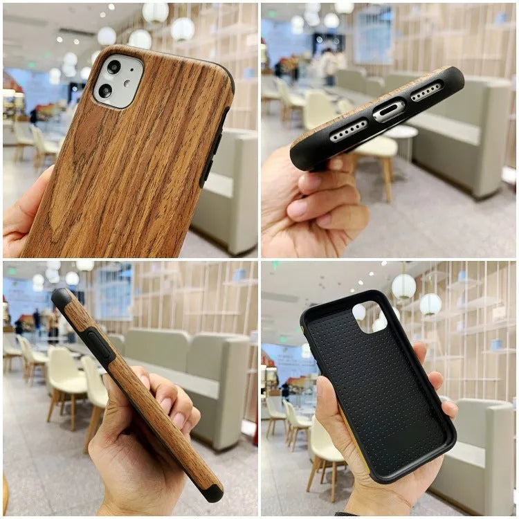 Natural wood iPhone case in back cover style showing timber grain patterns