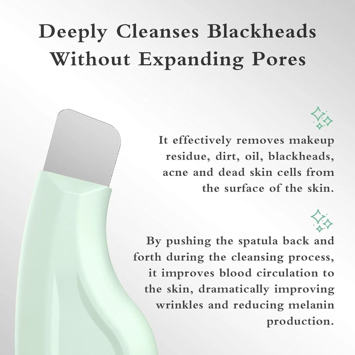 Stainless steel facial pore scraper tool with a non-slip handle for blackhead removal.