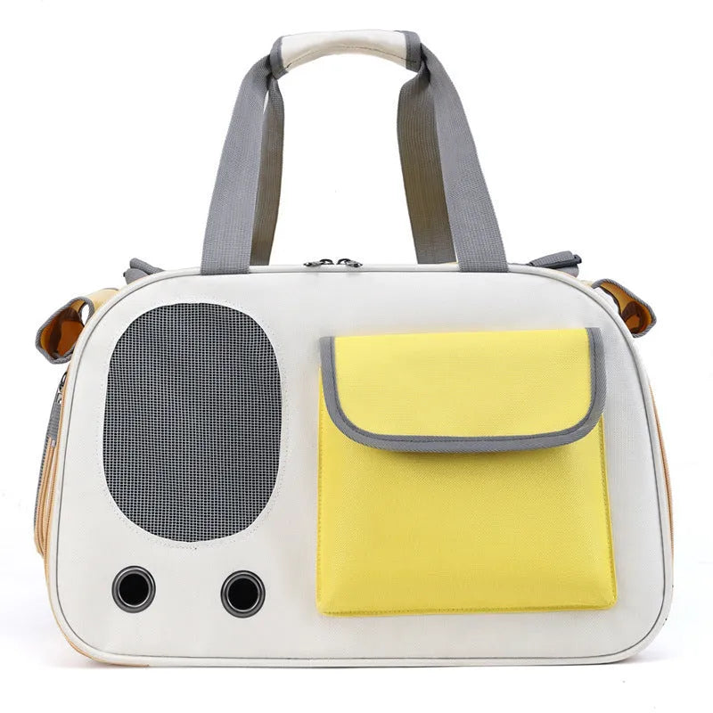 Portable foldable pet carrier bag in canvas material with single shoulder strap