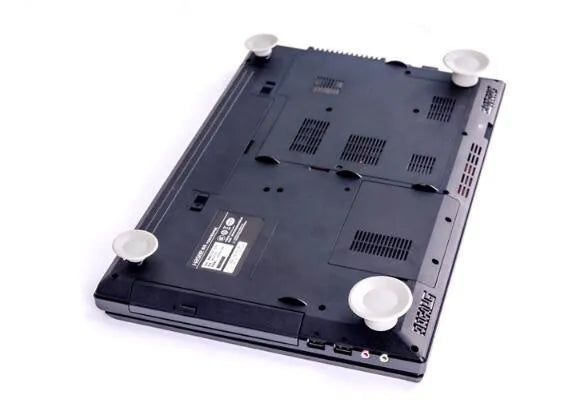 Grey durable plastic laptop cooling pad stand showing large and small non-slip pads.