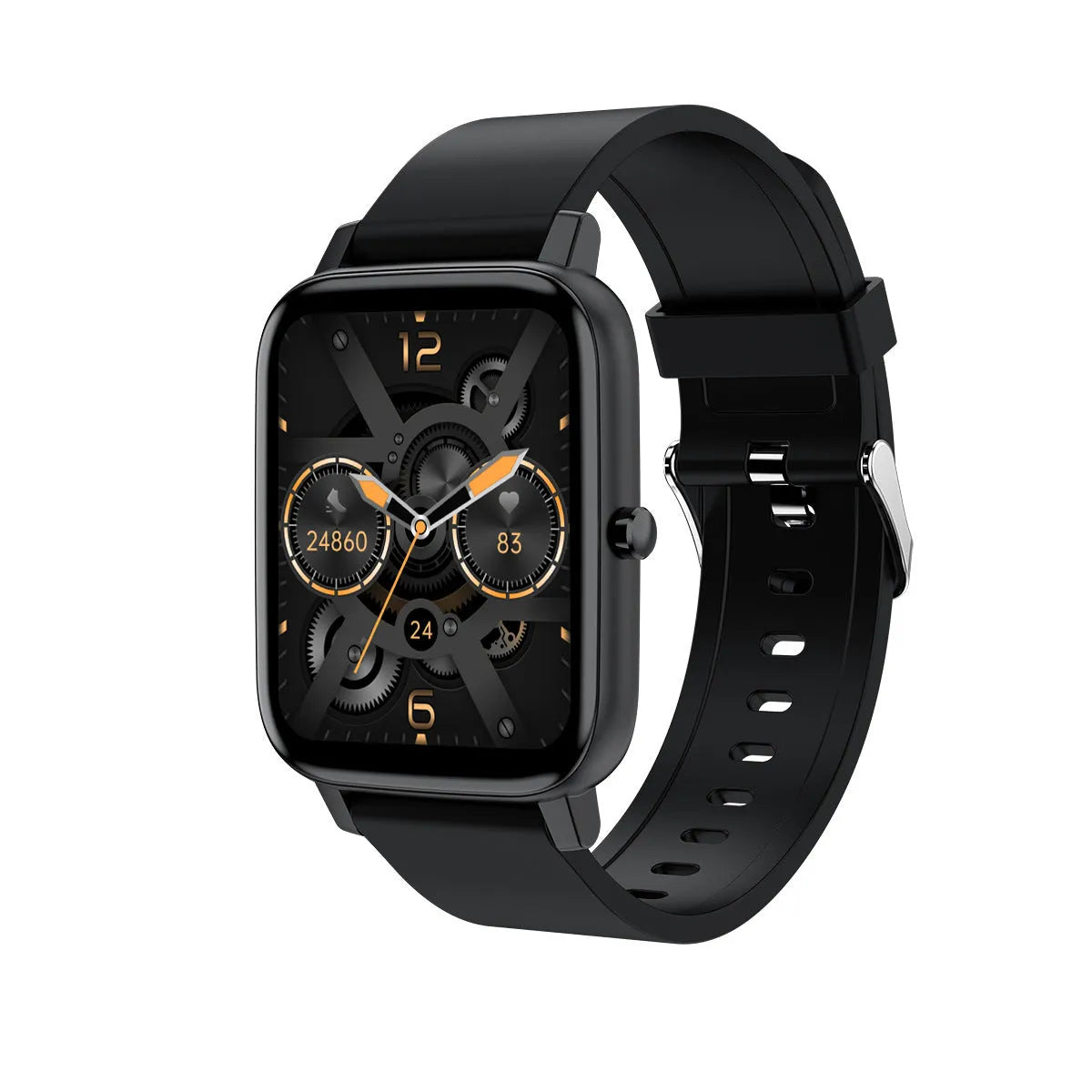 H80 sports smart watch with silicone strap on a wrist, showing a watch face displaying heart rate and blood oxygen data.