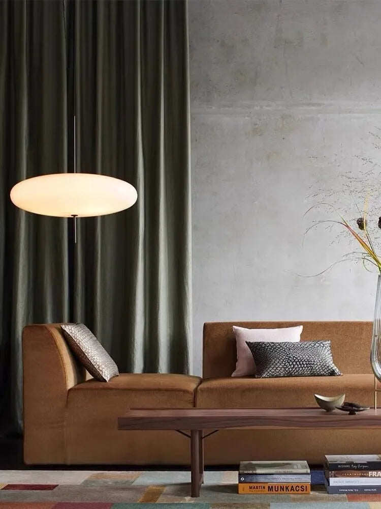 Nordic modern art retro chandelier with UFO-shaped shade in black and white colour option