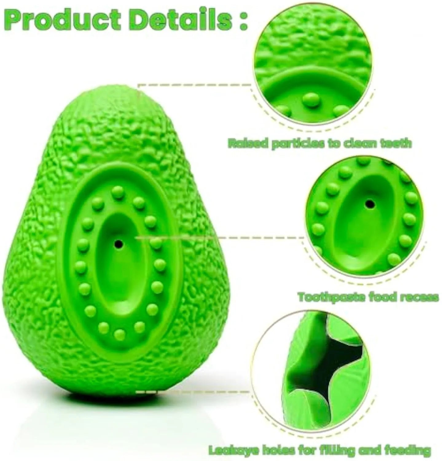 Green natural rubber dog chew toy for aggressive chewers, shaped like an avocado.