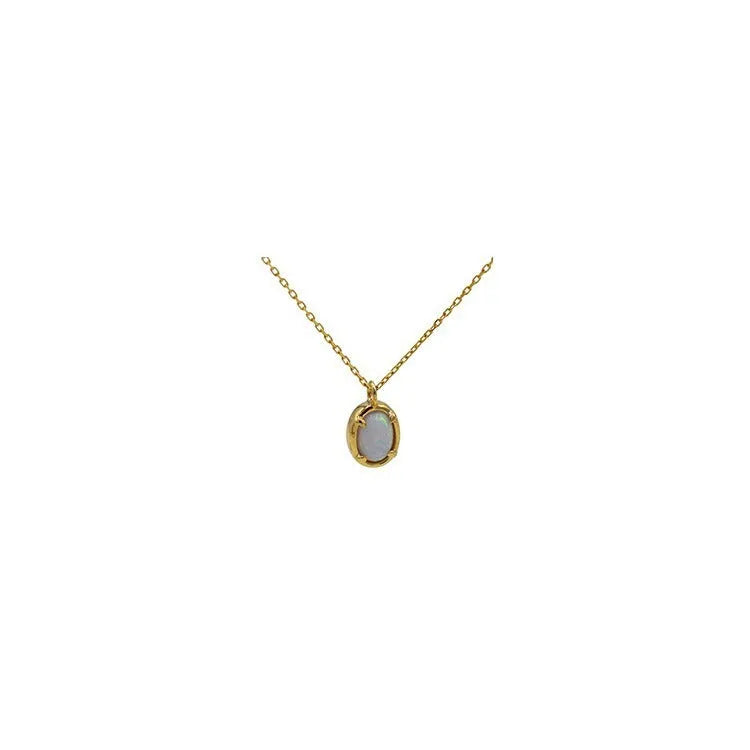 S925 silver geometric oval jelly opal pendant necklace with gold plating on silver chain