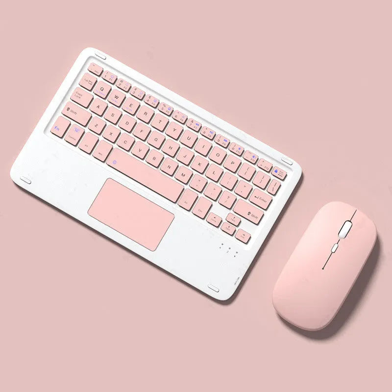 Mute wireless mouse and touch keyboard set in pink green black and white with USB Bluetooth dual-mode for tablets