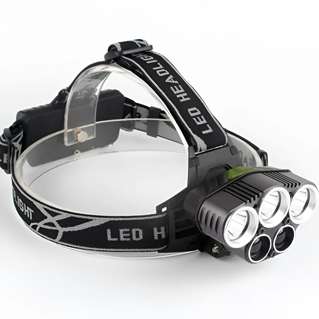 Black outdoor camping head-mounted torch with LED light for 300-500 metre range