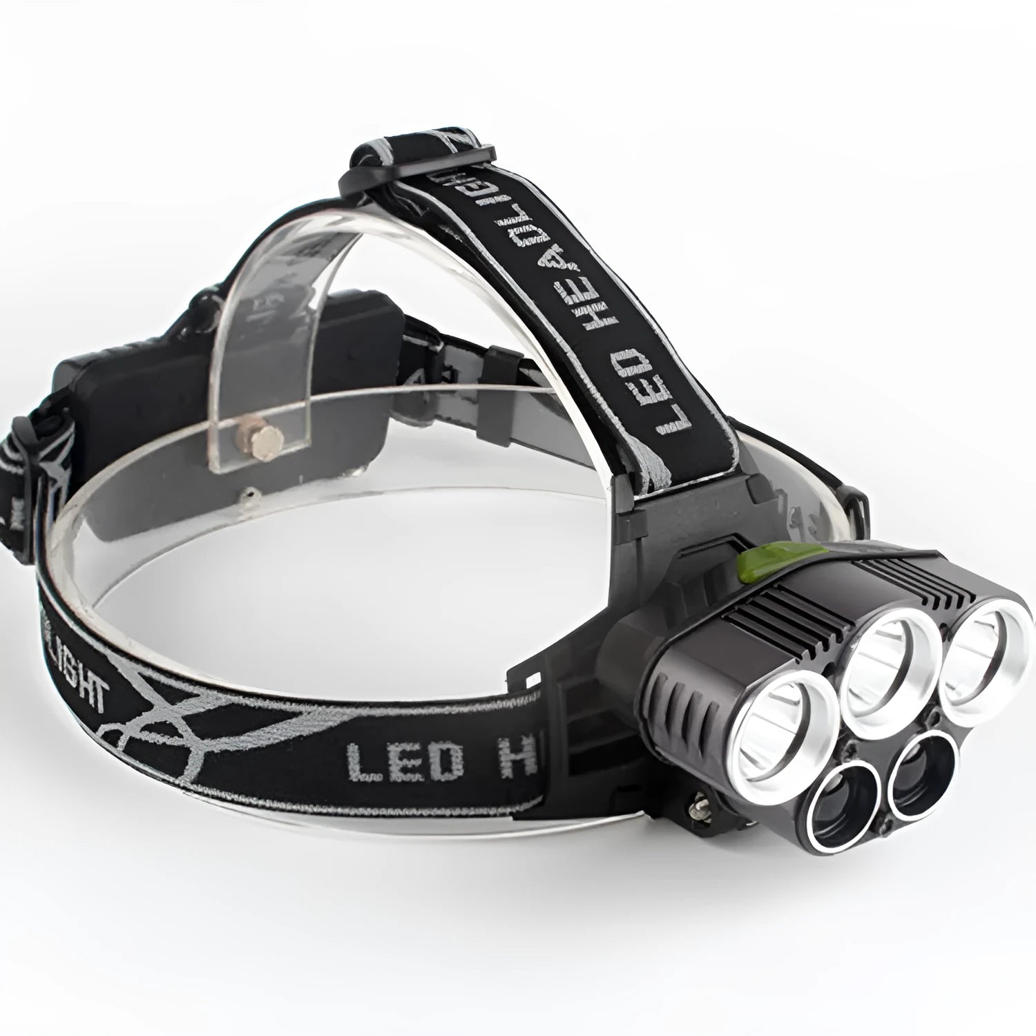 Black outdoor camping head-mounted torch with LED light for 300-500 metre range