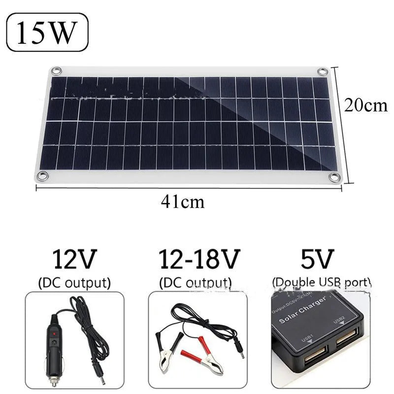 Portable solar panel with dual USB ports for outdoor mobile device charging