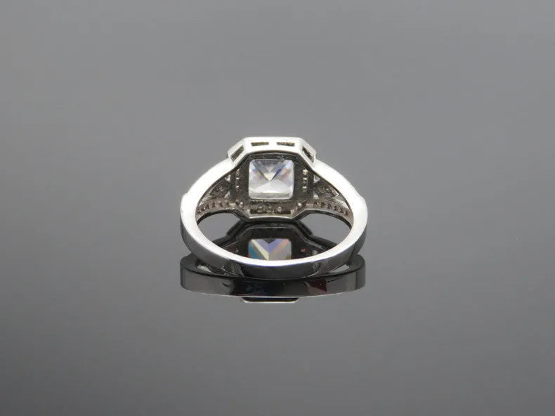 Women's geometric zircon ring with hollow design and platinum colour plating