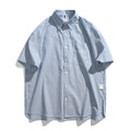 Blue striped loose-fitting short-sleeved overalls shirt for men and women