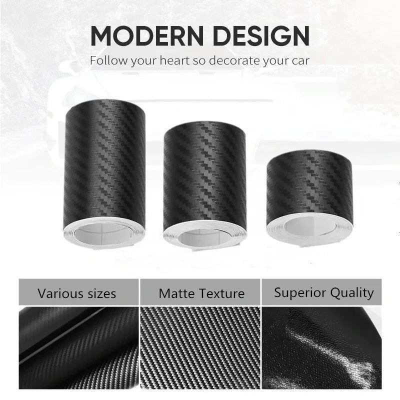 Roll of matte black carbon fibre patterned vinyl with adhesive backing for car door sill protection.