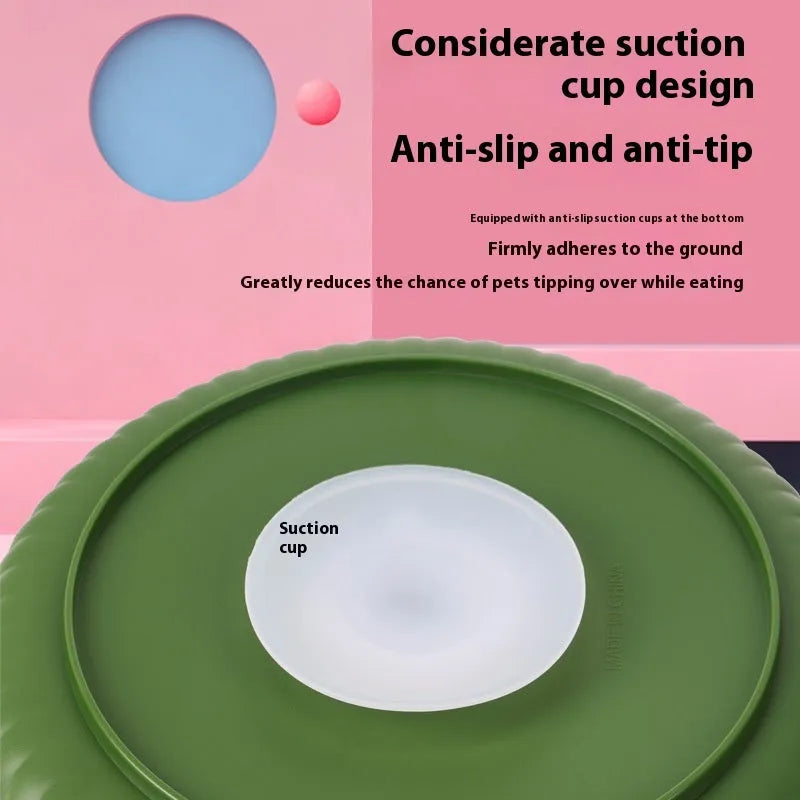 Interactive rotating slow feed pet bowl with silicone licking mat in blue windmill pattern
