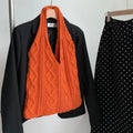 Retro hollow knitted shoulder tote bag in polyester with crochet design showing double straps and large capacity