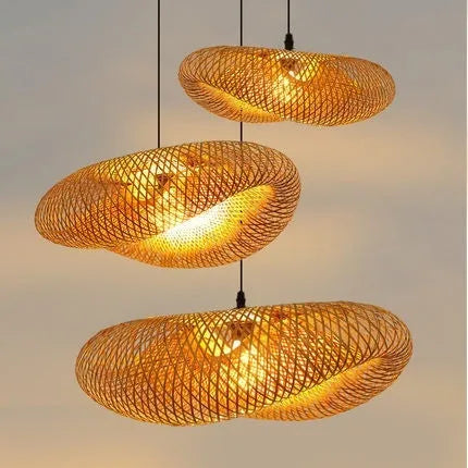 Natural bamboo hanging lamp with straw hat shape in 40cm 50cm or 60cm diameter for rustic decor