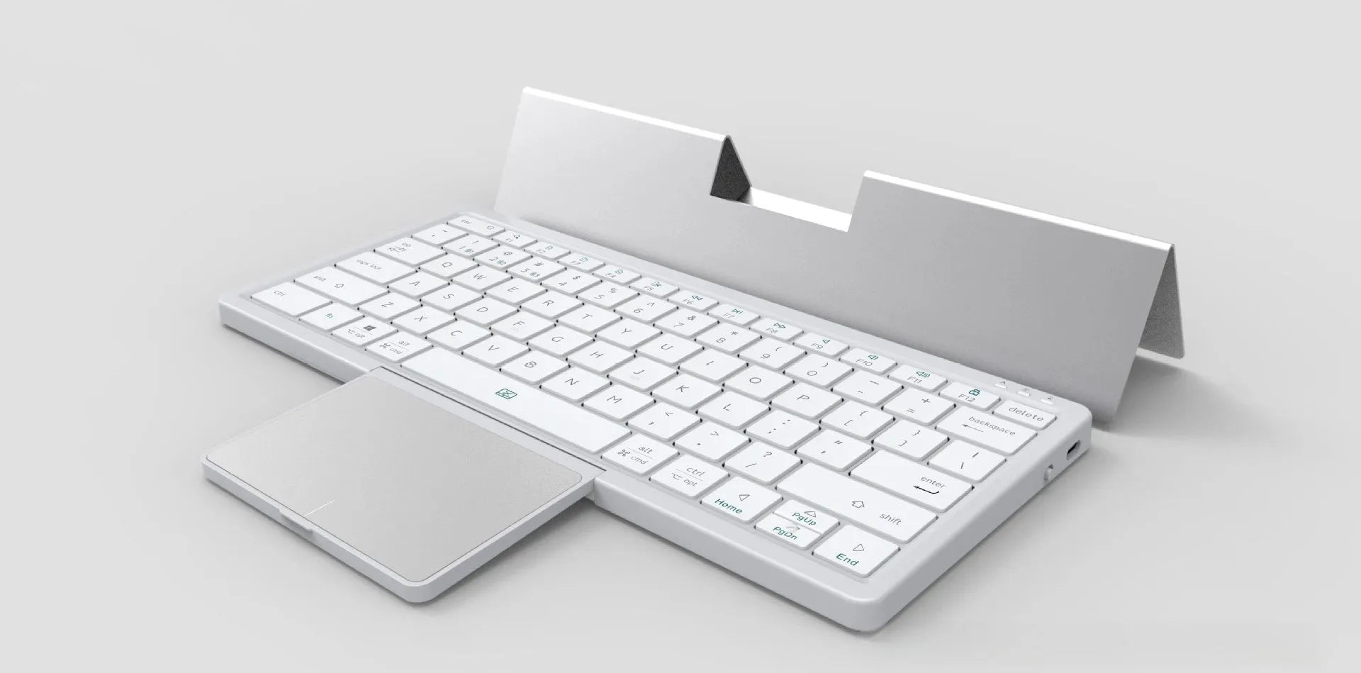 Black and grey three-in-one wireless Bluetooth keyboard with leather sheath and stand for iPad.