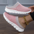 Women's striped flyknit socks semi slippers with hollowed-out design in black, pink and purple colours