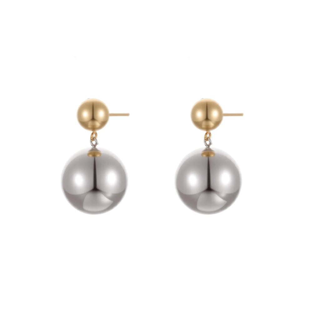 Round beads stainless steel colour-block ear studs with 18K gold electroplating