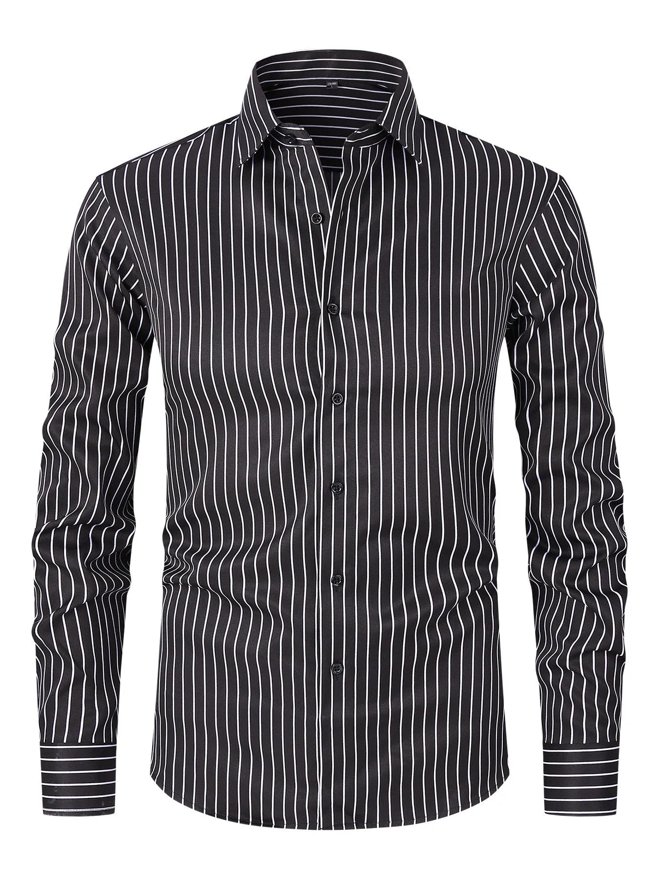 Men's striped long sleeve business shirt slim fit polyester blend fabric