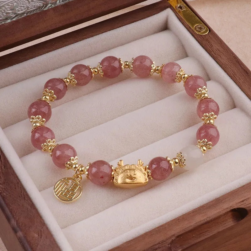 Floral glazed zodiac bracelet with glass beads and coloured glaze animal charm