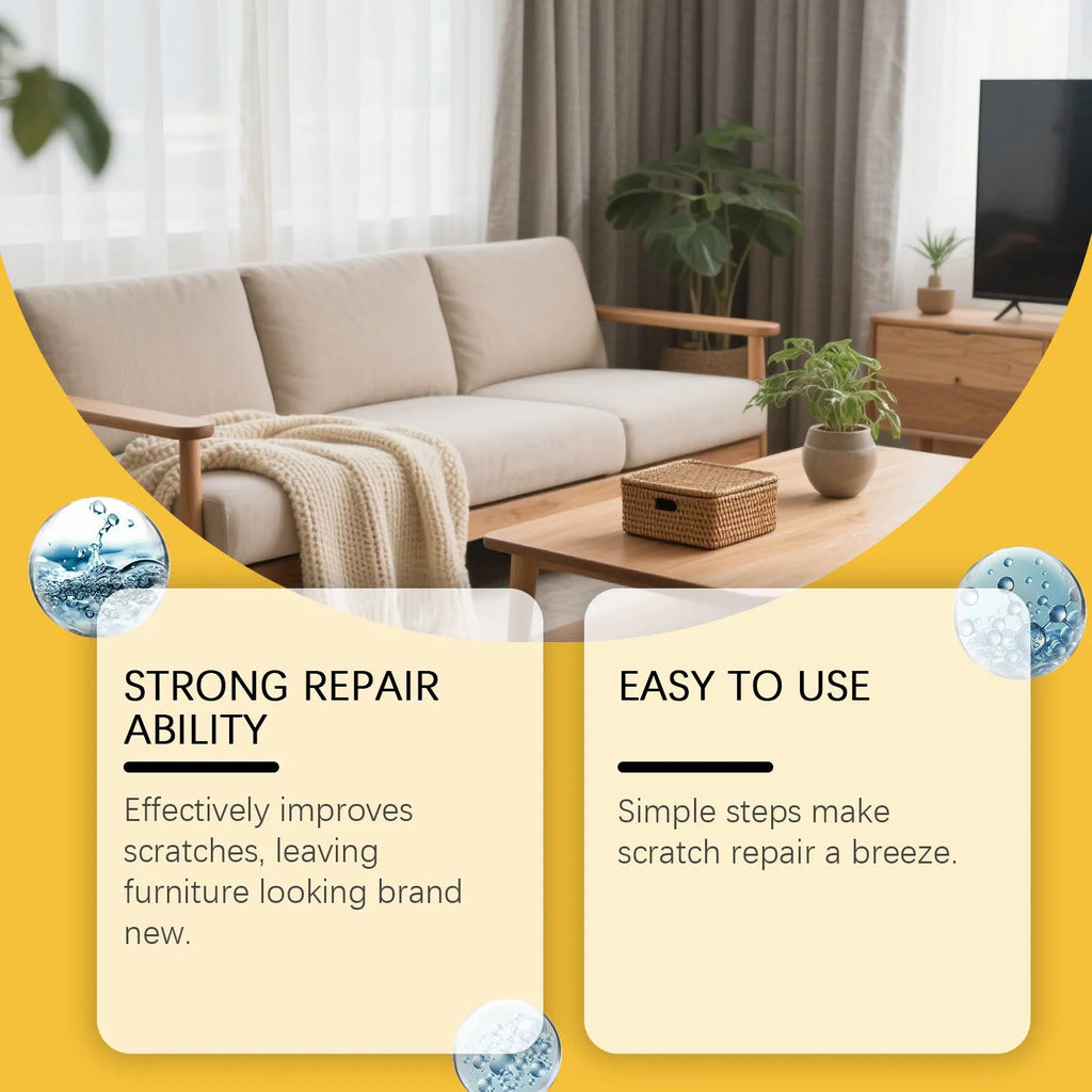 Wooden furniture scratch care solution kit with 100ml bottle and 20x20cm application cloth