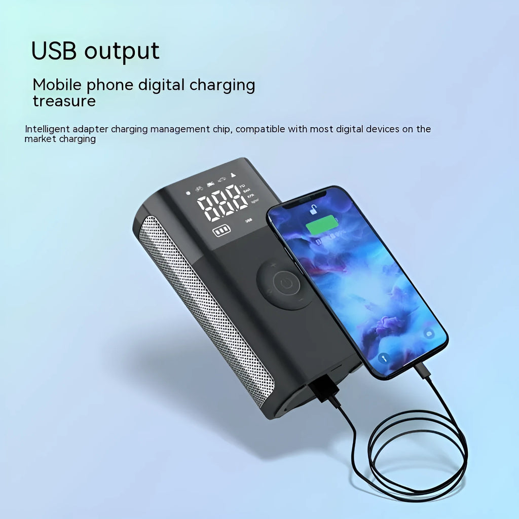 Wireless digital display air pump with car tyre adapter and pressure gauge on ABS housing