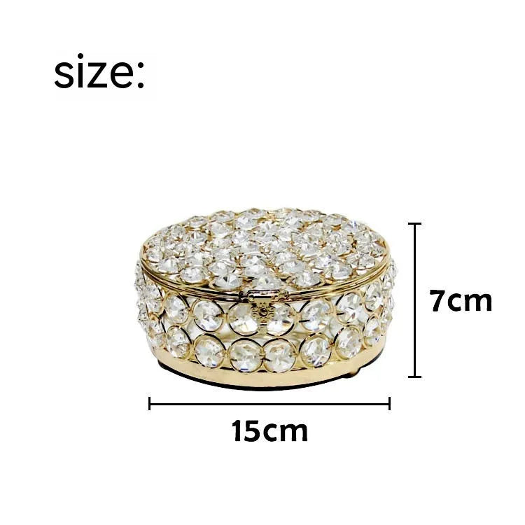French gold European style jewelry storage box with crystal glass transparent panels and iron construction
