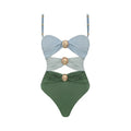 Women's high waist split bikini set in yellow or green nylon fabric for beach and swimming sports